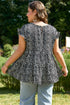 Black Leopard Print Ruffled Short Sleeve Keyhole Back Tiered Flowy Plus Size Blouse